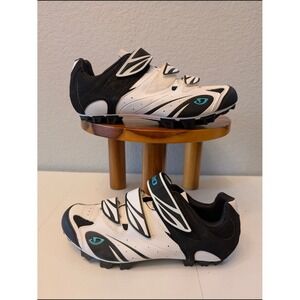 Giro Riela Mens Mountain Bike Shoes White Black Cyan SPD Cleat Size 42 US 9.75